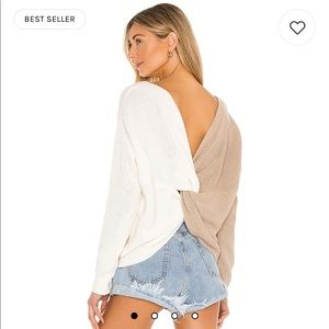Superdown Trish Knot Sweater in Beige & White
